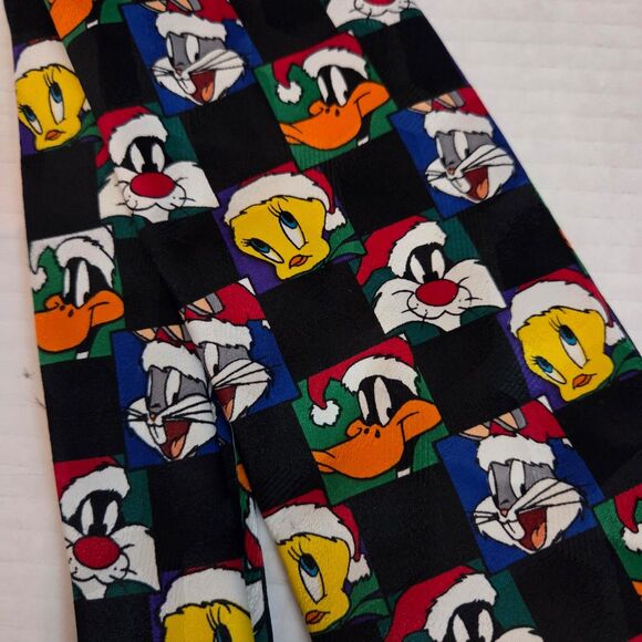 Looney Tunes Vintage Tie Warner Mania Christmas Santa Hat 1996 100% Polyester - Picture 3 of 7